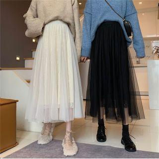 Mock Two-piece Pleated Meshed Skirt