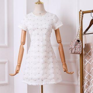 Short-sleeve Sequin A-line Midi Dress