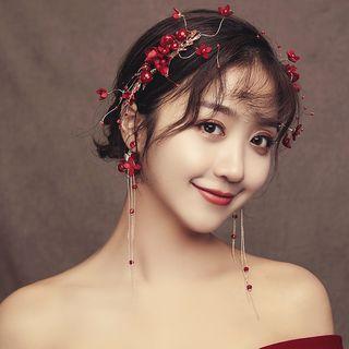 Wedding Set: Flower Hair Clip + Hair Comb + Fringed Earring As Shown In Figure - One Size