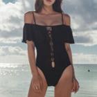Short-sleeve Cold-shoulder Lace-up Swimsuit