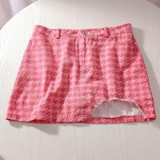 Houndstooth Distressed Mini Pencil Skirt