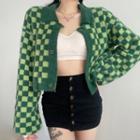 Collared Checkerboard Cardigan