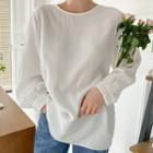 Plus Size Puff-sleeve Round-neck Blouse