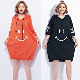 Printed 3/4 Sleeve Hooded T-shirt Dress