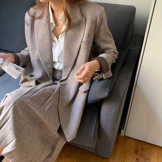 Single-breasted Blazer / Midi A-line Pleated Skirt