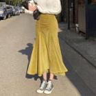 Shirred Velvet Midi A-line Skirt