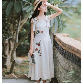 Embroidered Strappy Mid A-line Dress