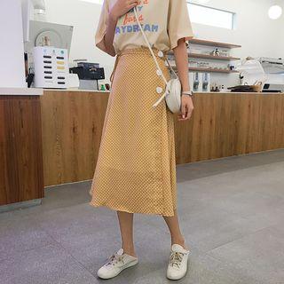 Dotted Side Lace Up Pencil Midi Skirt