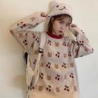 Bear & Cherry Print Sweater As Shown In Figure - One Size