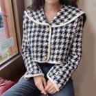 Houndstooth Collared Single-breasted Cropped Jacket