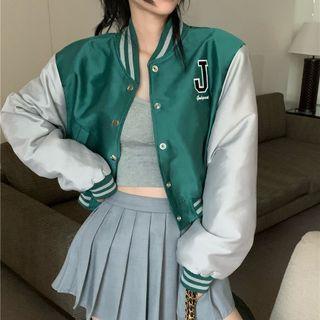 Letter Embroidered Baseball Jacket / Pleated A-line Skirt