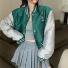 Letter Embroidered Baseball Jacket / Pleated A-line Skirt