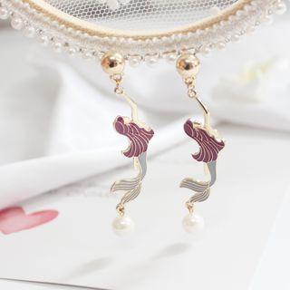 Faux Pearl Alloy Mermaid Dangle Earring 1 Pair - Red - One Size