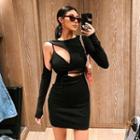 Plain Off Shoulder Lace-up Dress
