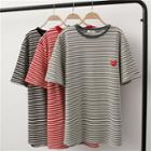 Short Sleeve Applique Striped T-shirt
