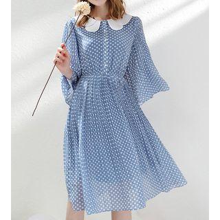 Elbow-sleeve Dotted Collar Chiffon Dress