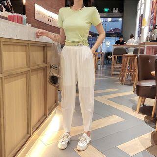 Short-sleeve Knot Front Top / Harem Pants