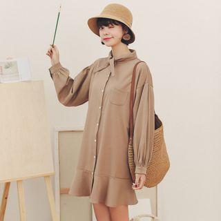 Ruffle Long-sleeve Shirt Dress