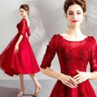 Flower Elbow-sleeve A-line Short Prom Dress
