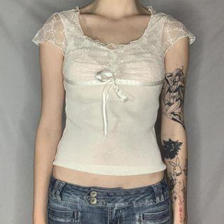 Lace-panel Short-sleeve Crop Top