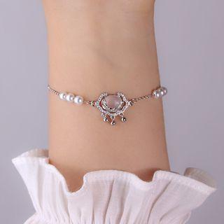 Lock Faux Pearl Faux Gemstone Alloy Bracelet