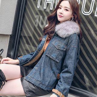 Faux-fur Collared Denim Jacket