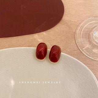 Oval Stud Earring 1 Pair - Red - One Size