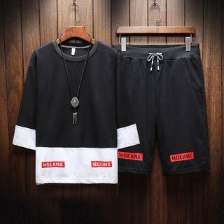 Set: 3/4-sleeve Paneled T-shirt + Shorts