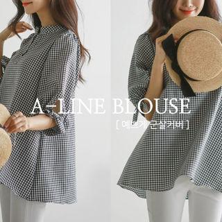 Open-placket Tie-cuff Blouse
