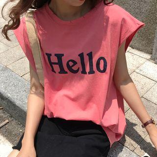 Sleeveless Lettering Ripped T-shirt