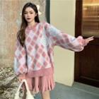 Crewneck Plaid Sweater / Knit Skinny Skirt