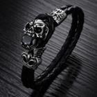 Stainless Steel Skull Faux Leather Bracelet 846 - Bracelet - 22cm