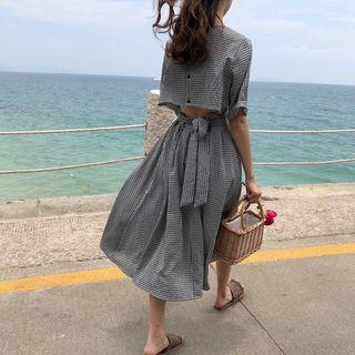 Plaid Open-back Dress