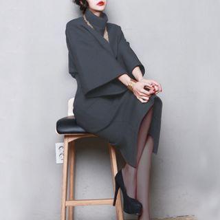 Set: Turtleneck Blouse + Back-slit Pencil Skirt