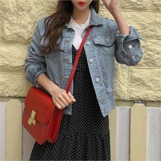 Washed Denim Trucker Jacket Light Blue - One Size