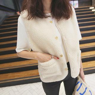 Dual-pocket Buttoned Sherpa-fleece Vest