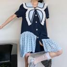 Puff-sleeve Sailor Collar Ruffled Mini Dress