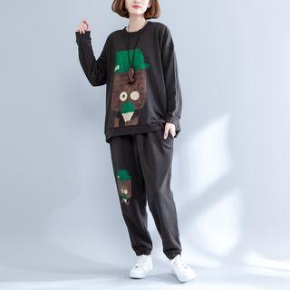 Set : Print Long-sleeve Sweatshirt + Sweatpants