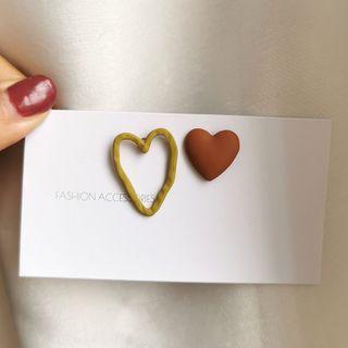 Non-matching Heart Earring 1 Pair - S925 Silver - As Shown In Figure - One Size