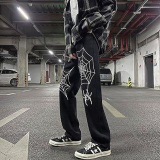 Spider Web Print Wide Leg Jeans