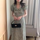 Puff-sleeve Ditsy A-line Midi Dress