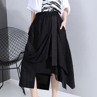 Shirred Midi A-line Skirt Black - One Size