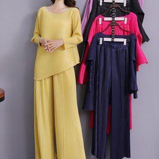 Set: Asymmetrical Blouse + Wide Leg Pants