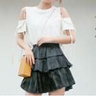 Elbow-sleeve Lettering T-shirt / Mini A-line Skirt / Set