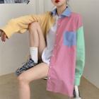 Color-block Mesh Long-sleeve Shirt As Shown In Figure - One Size
