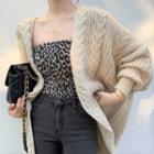 Skinny Jeans / Chunky Knit Cardigan / Leopard Print Tube Top