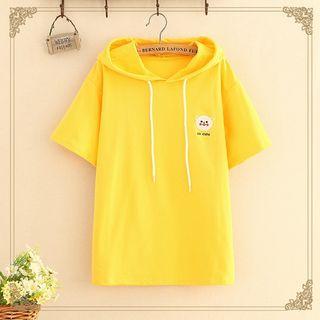 Bear Embroidered Short Sleeve Hoodie