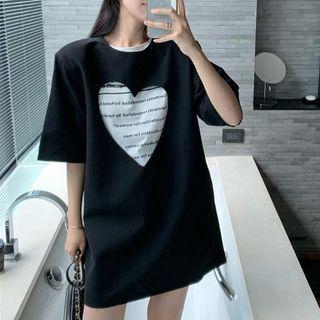 Elbow-sleeve Heart Cutout T-shirt / Lettering Print Tank Top