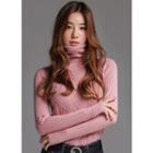 Turtle-neck Slim Cable-knit Top