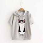 Cat Embroidered Short Sleeve Hoodie